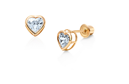 14K Yellow Gold Heart Bezel Screw Back Stud Birthstone Earring 3mm Children/Baby - Prime Jewelry 269