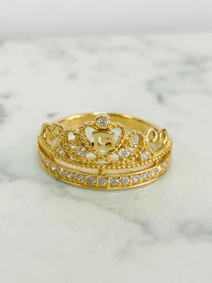 14K Solid Gold Sweet 15 Ring #8 3g / Anillo De Quinceañera En Oro Real / Gold Ring / Sweet 15 Ring