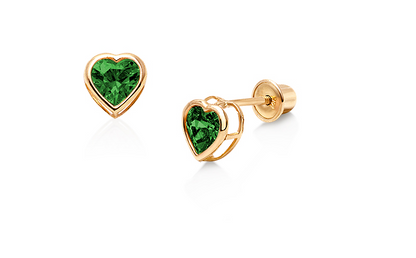 14K Yellow Gold Heart Bezel Screw Back Stud Birthstone Earring 3mm Children/Baby - Prime Jewelry 269