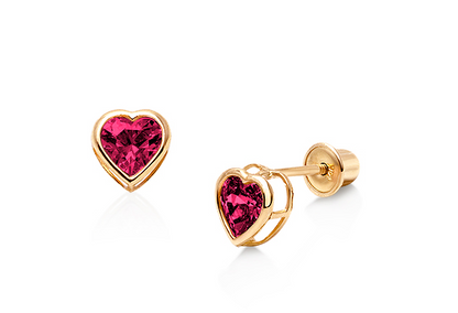 14K Yellow Gold Heart Bezel Screw Back Stud Birthstone Earring 3mm Children/Baby - Prime Jewelry 269