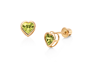 14K Yellow Gold Heart Bezel Screw Back Stud Birthstone Earring 3mm Children/Baby - Prime Jewelry 269