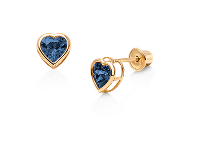 14K Yellow Gold Heart Bezel Screw Back Stud Birthstone Earring 3mm Children/Baby - Prime Jewelry 269