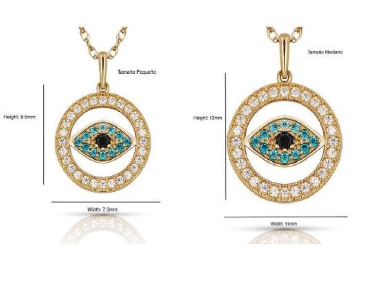 14K Yellow & White Gold Dainty Round Cubic Zirconia Shape Talisman Evil Eye Pendants / Dainty Evil Eye Pendant / Dije de Mal de Ojo Oro Solido Real / Protection Jewelry