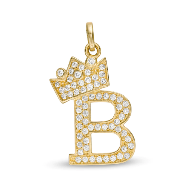 Initials Letters Pendant / 14k Yellow Gold Initials with Crown Cubic Zirconia Charm / Dije de las Iniciales en Oro