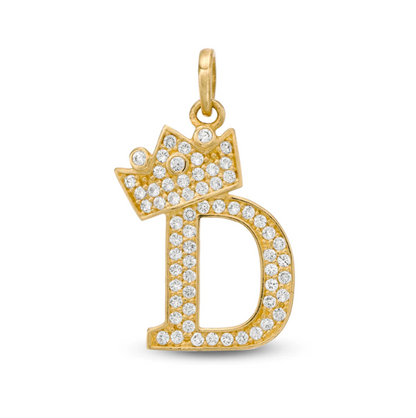 Initials Letters Pendant / 14k Yellow Gold Initials with Crown Cubic Zirconia Charm / Dije de las Iniciales en Oro