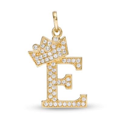 Initials Letters Pendant / 14k Yellow Gold Initials with Crown Cubic Zirconia Charm / Dije de las Iniciales en Oro