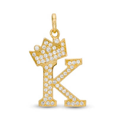 Initials Letters Pendant / 14k Yellow Gold Initials with Crown Cubic Zirconia Charm / Dije de las Iniciales en Oro