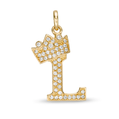 Initials Letters Pendant / 14k Yellow Gold Initials with Crown Cubic Zirconia Charm / Dije de las Iniciales en Oro