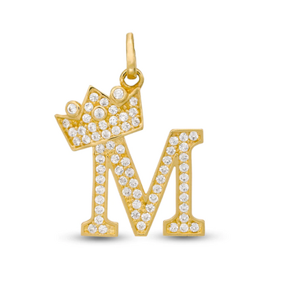 Initials Letters Pendant / 14k Yellow Gold Initials with Crown Cubic Zirconia Charm / Dije de las Iniciales en Oro