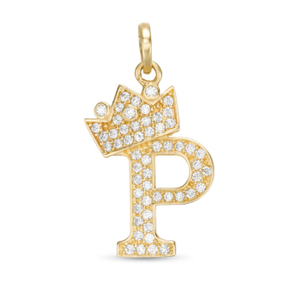 Initials Letters Pendant / 14k Yellow Gold Initials with Crown Cubic Zirconia Charm / Dije de las Iniciales en Oro