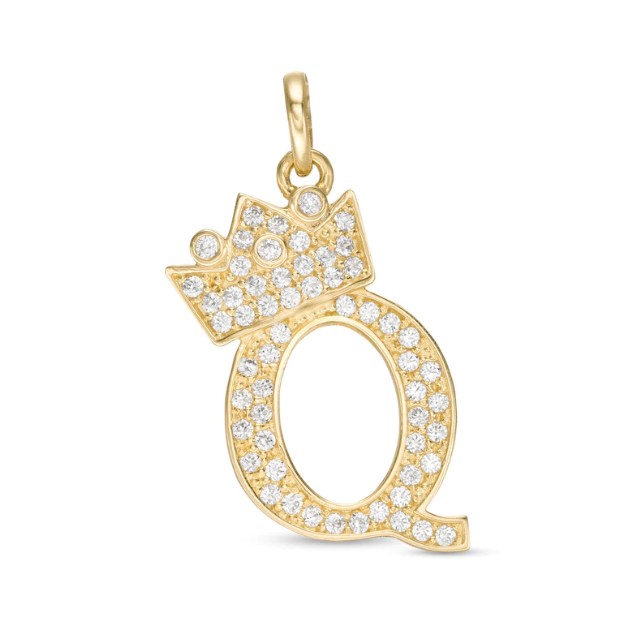 Initials Letters Pendant / 14k Yellow Gold Initials with Crown Cubic Zirconia Charm / Dije de las Iniciales en Oro