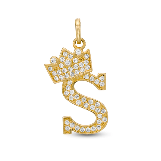 Initials Letters Pendant / 14k Yellow Gold Initials with Crown Cubic Zirconia Charm / Dije de las Iniciales en Oro