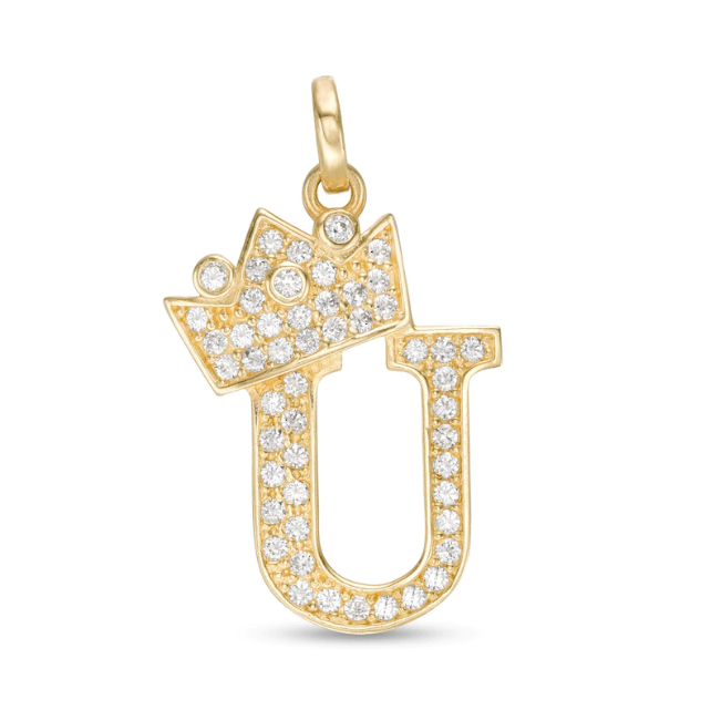 Initials Letters Pendant / 14k Yellow Gold Initials with Crown Cubic Zirconia Charm / Dije de las Iniciales en Oro