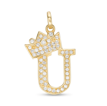 Initials Letters Pendant / 14k Yellow Gold Initials with Crown Cubic Zirconia Charm / Dije de las Iniciales en Oro