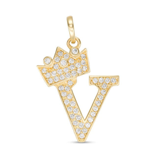 Initials Letters Pendant / 14k Yellow Gold Initials with Crown Cubic Zirconia Charm / Dije de las Iniciales en Oro