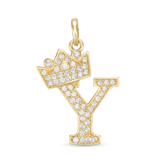 Initials Letters Pendant / 14k Yellow Gold Initials with Crown Cubic Zirconia Charm / Dije de las Iniciales en Oro