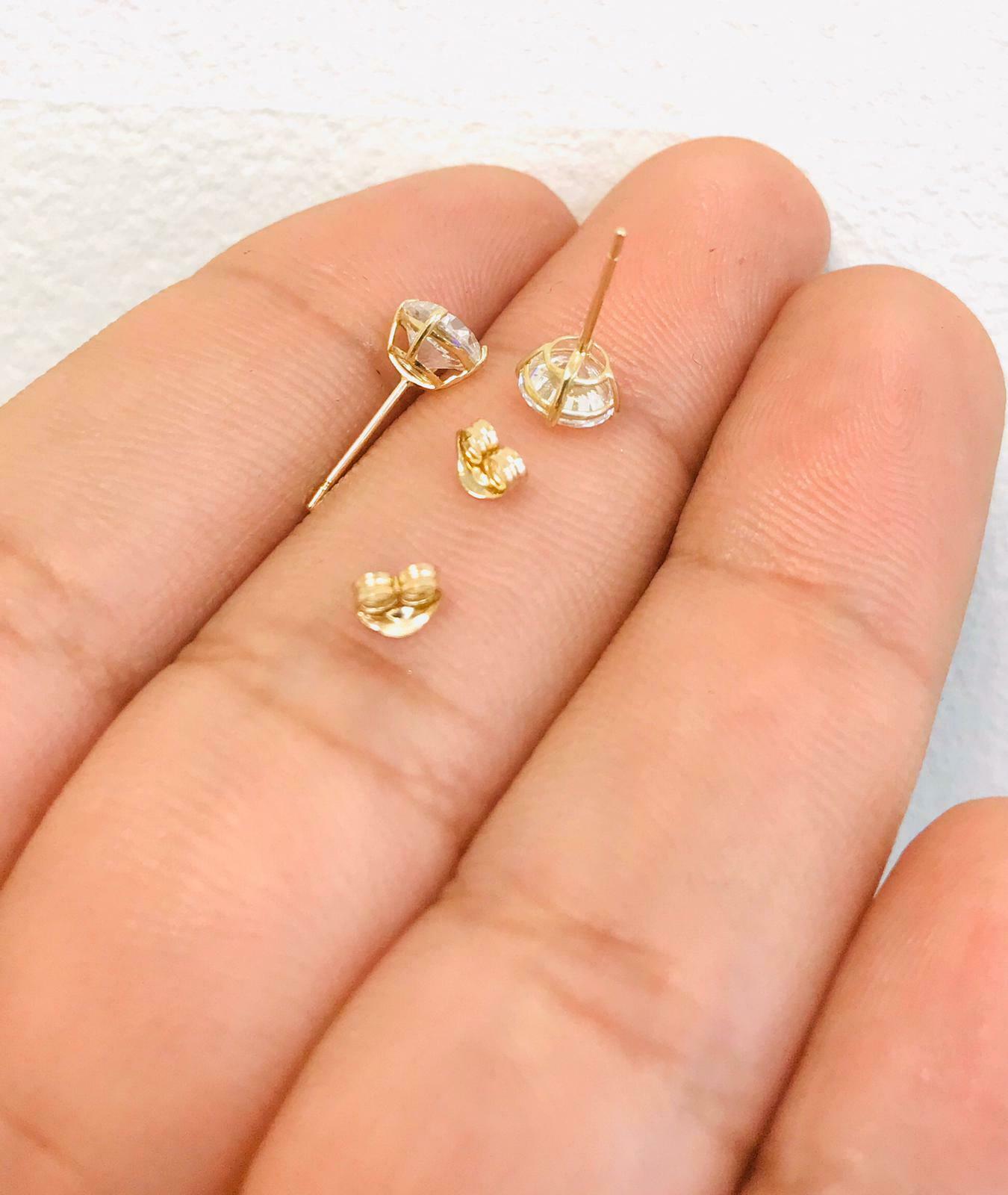 10K Yellow Solid Gold CZ Earrings 2mm to 10mm / Round CZ Gold Earrings for Womens Mens Kids / Aretes en Oro Real Para Mujer Hombre Ninos / Stud Earrings / CZ Gold Earrings