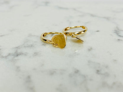 14K Yellow Solid Gold Dangle Puffed Heart Huggies Earrings 6x6.6mm Womens Girls Babies