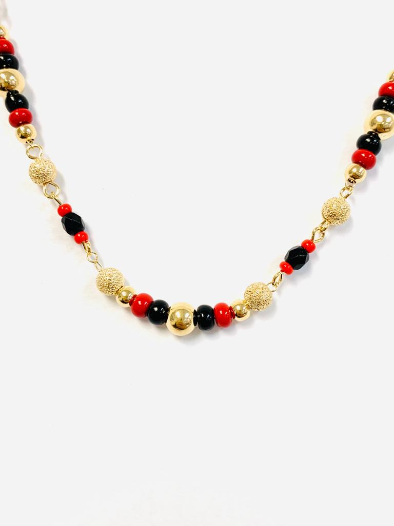 Women's Black And Red Azabache Bracelet / Beads Gold Filled Azabache 7.5" Christmas Gift / Pulsera de Azabache Para Mujer Bolitas Negras y Rojas / Pulsera Buena Suerte