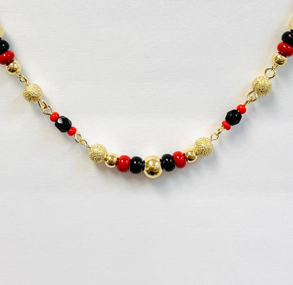 Women's Black And Red Azabache Bracelet / Beads Gold Filled Azabache 7.5" Christmas Gift / Pulsera de Azabache Para Mujer Bolitas Negras y Rojas / Pulsera Buena Suerte