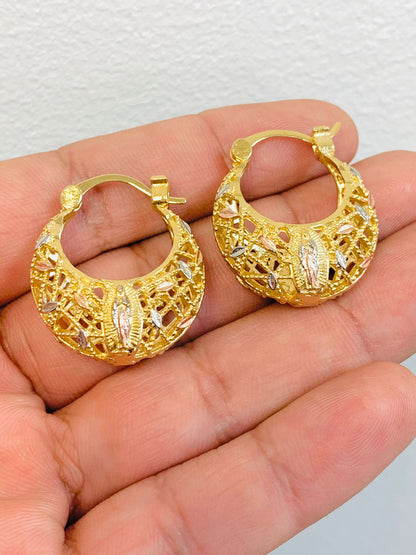 Hoop Basket Guadalupe Earrings / Gold Filled Virgen de Guadalupe Earrings / Argollas de la Virgen de Guadalupe Oro Laminado / Christmas Gift / Valentine´s Day Gift