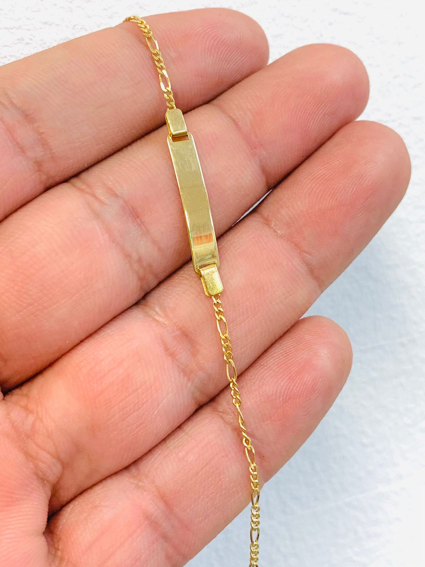 14K Solid Yellow Gold Baby ID Bracelet Kids Childrens Jewelry Figaro Bracelet 6" / Pulsera Oro Real