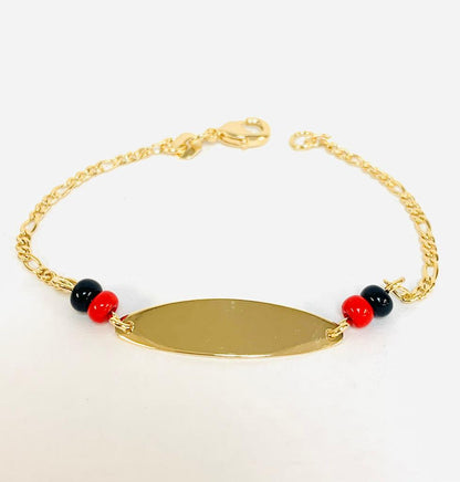 14K Gold Filled Baby ID Bracelet Azabache Figaro Link 5" / Kids Bracelet / Azabache Bracelet / Figaro Link Bracelet / Pulsera para Ninos en Oro Laminado