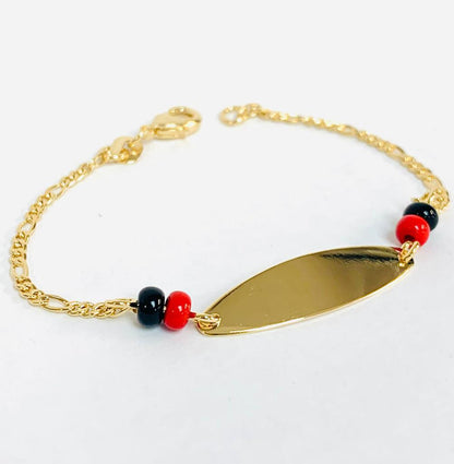 14K Gold Filled Baby ID Bracelet Azabache Figaro Link 5" / Kids Bracelet / Azabache Bracelet / Figaro Link Bracelet / Pulsera para Ninos en Oro Laminado