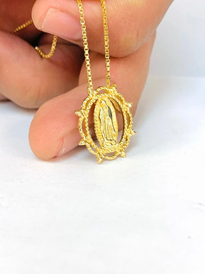 14K Gold Filled Virgen de Guadalupe Necklace 18" / Guadalupe Pendant 20x17mm / Our Lady of Guadalupe Necklace / Cadena y Dije de la Virgen de Guadalupe Oro Laminado / Box Link Chain