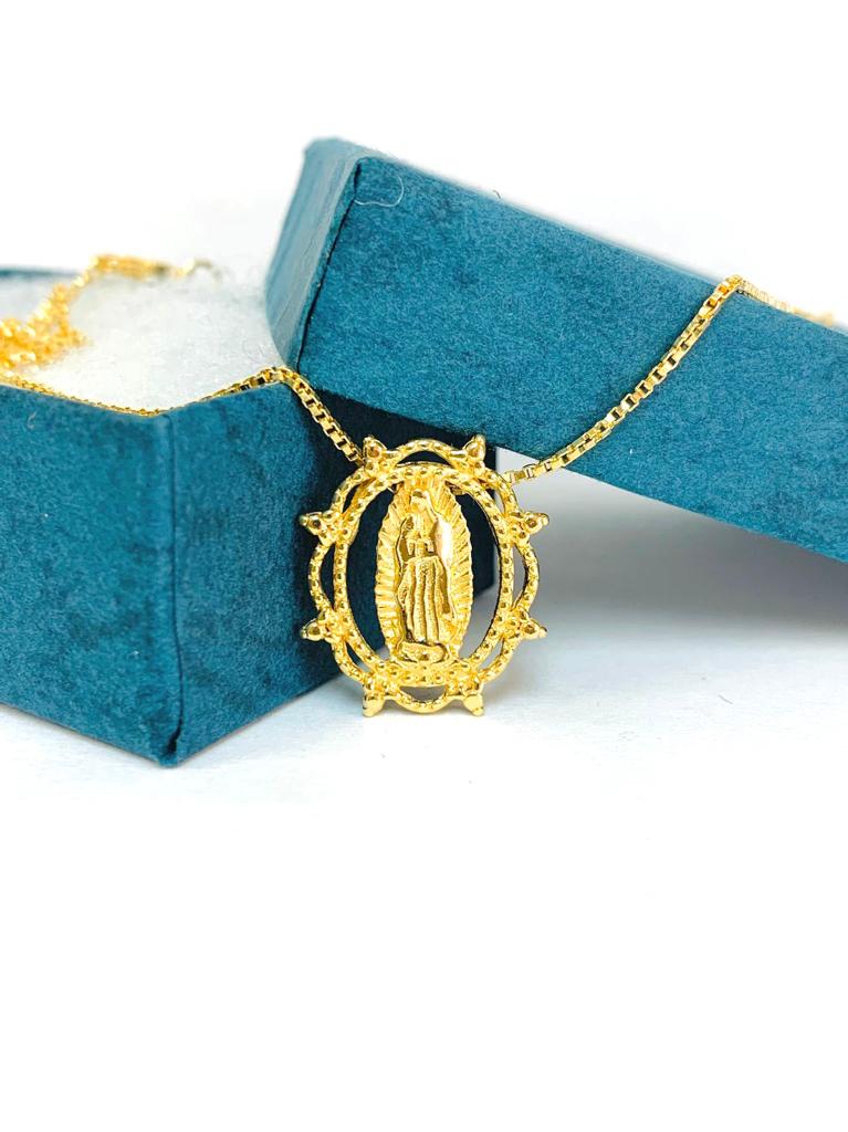 14K Gold Filled Virgen de Guadalupe Necklace 18" / Guadalupe Pendant 20x17mm / Our Lady of Guadalupe Necklace / Cadena y Dije de la Virgen de Guadalupe Oro Laminado / Box Link Chain