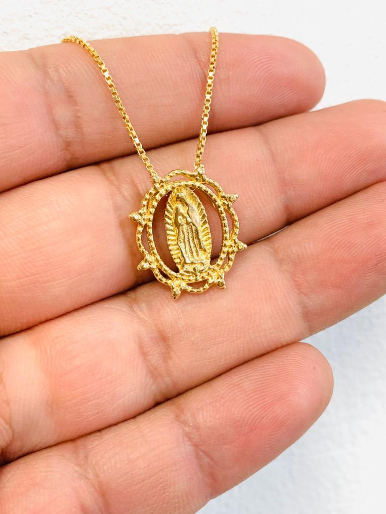 14K Gold Filled Virgen de Guadalupe Necklace 18" / Guadalupe Pendant 20x17mm / Our Lady of Guadalupe Necklace / Cadena y Dije de la Virgen de Guadalupe Oro Laminado / Box Link Chain