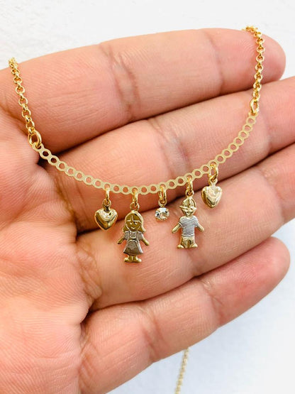 Little Kids Boys Girls Necklace / 14K Gold Filled Boys Girls Necklace / Moms Necklace Pendant / Heart Necklace 18" / Cadena y Dije de Ninos para Mujer / Daugther & Son Necklace