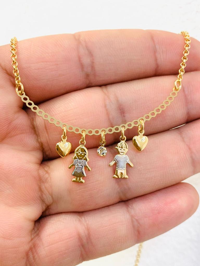 Little Kids Boys Girls Necklace / 14K Gold Filled Boys Girls Necklace / Moms Necklace Pendant / Heart Necklace 18" / Cadena y Dije de Ninos para Mujer / Daugther & Son Necklace