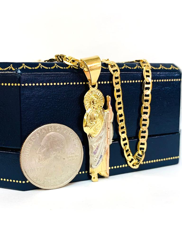 San Judas Necklace / San Judas Pendant / Gold Filled Pendant / Necklace / Catholics Jewelry / Saint Jude Necklace / Cadena y Dije de San Judas en Oro Laminado / Mariner Link Chain