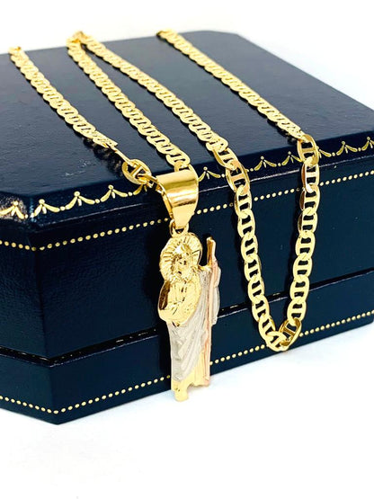 San Judas Necklace / San Judas Pendant / Gold Filled Pendant / Necklace / Catholics Jewelry / Saint Jude Necklace / Cadena y Dije de San Judas en Oro Laminado / Mariner Link Chain
