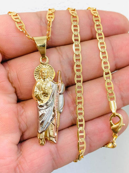 San Judas Necklace / San Judas Pendant / Gold Filled Pendant / Necklace / Catholics Jewelry / Saint Jude Necklace / Cadena y Dije de San Judas en Oro Laminado / Mariner Link Chain