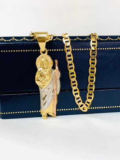 San Judas Necklace / San Judas Pendant / Gold Filled Pendant / Necklace / Catholics Jewelry / Saint Jude Necklace / Cadena y Dije de San Judas en Oro Laminado / Mariner Link Chain