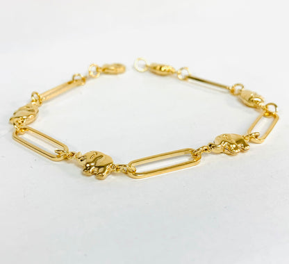 Paper Clip Link Bracelet / Elephant Bracelet / Womens Bracelet / Yellow Gold-Filled Bracelet 7.75" 4.6g / Bracelets / Animals Bracelet / Pulsera de Elefante / Pulsera para Mujer en Oro Laminado