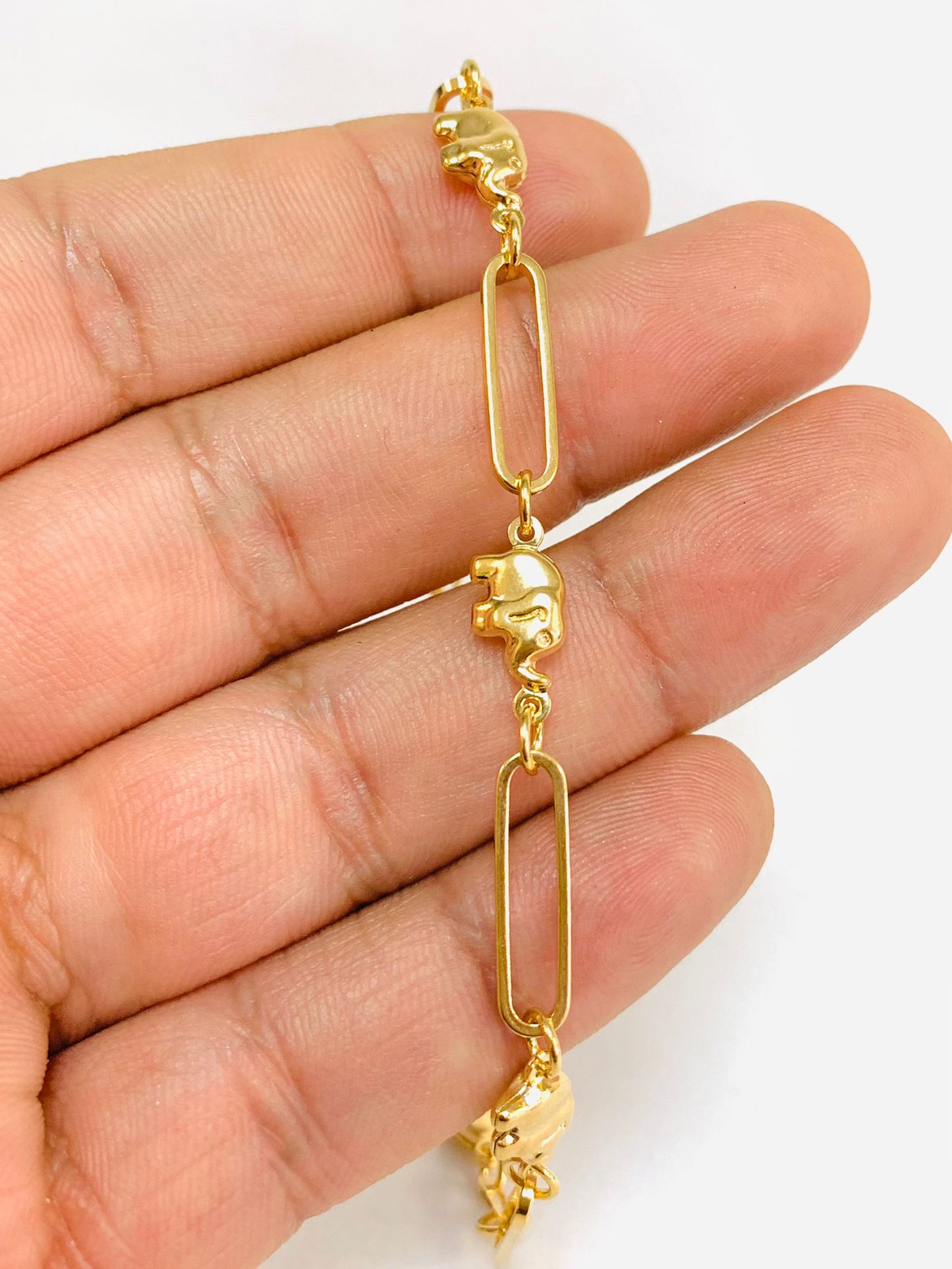 Paper Clip Link Bracelet / Elephant Bracelet / Womens Bracelet / Yellow Gold-Filled Bracelet 7.75" 4.6g / Bracelets / Animals Bracelet / Pulsera de Elefante / Pulsera para Mujer en Oro Laminado