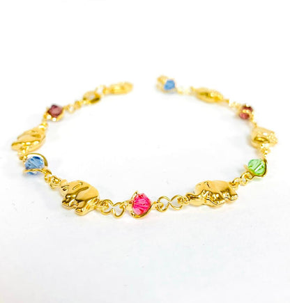 Womens Bracelet Elephant / Colorful Stones Bracelet / Elephant Bracelet / 14K Gold Filled Bracelet 7.5" / Bracelets / Stones Bracelet / Pulsera de Elefante Para Mujer con Piedras