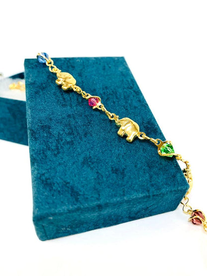 Womens Bracelet Elephant / Colorful Stones Bracelet / Elephant Bracelet / 14K Gold Filled Bracelet 7.5" / Bracelets / Stones Bracelet / Pulsera de Elefante Para Mujer con Piedras