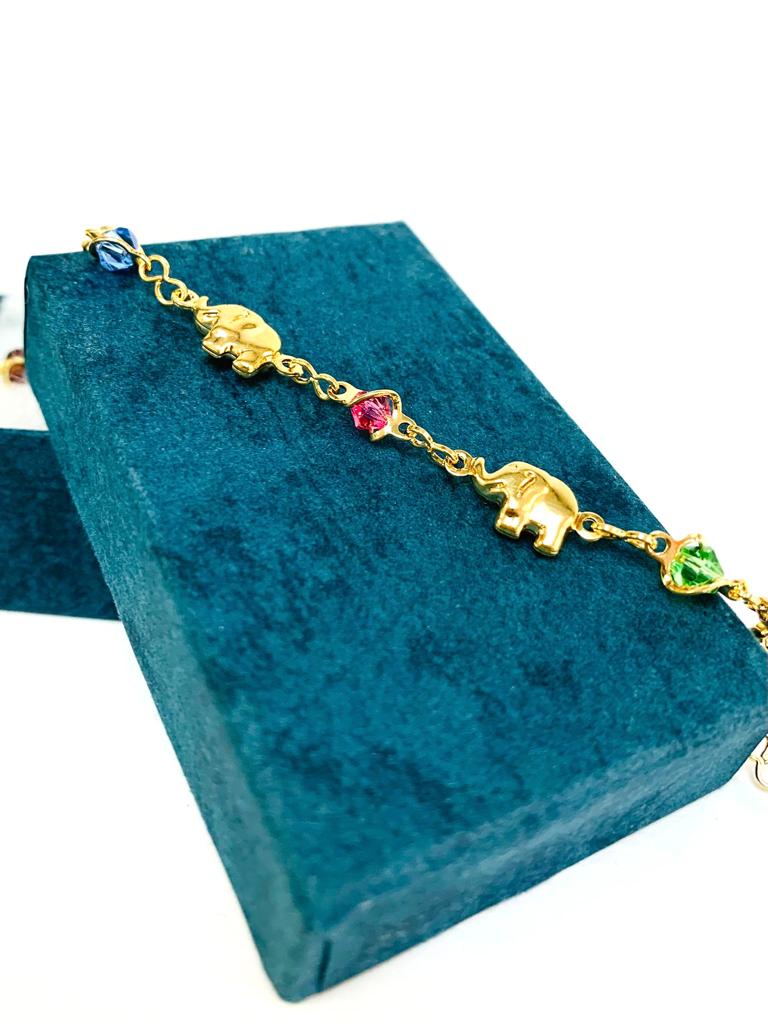 Womens Bracelet Elephant / Colorful Stones Bracelet / Elephant Bracelet / 14K Gold Filled Bracelet 7.5" / Bracelets / Stones Bracelet / Pulsera de Elefante Para Mujer con Piedras