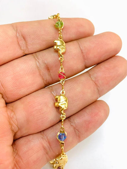 Womens Bracelet Elephant / Colorful Stones Bracelet / Elephant Bracelet / 14K Gold Filled Bracelet 7.5" / Bracelets / Stones Bracelet / Pulsera de Elefante Para Mujer con Piedras