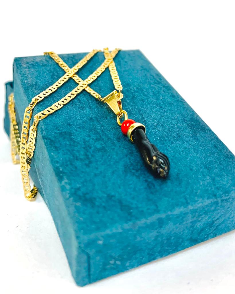 Cadena de Azabache En Oro Laminado Para Mujer Mariner Link / Azabache Necklace with Mariner Link Chain for Womens 20" / Good Luck & Protection Jewelry / Evil Eye Necklace