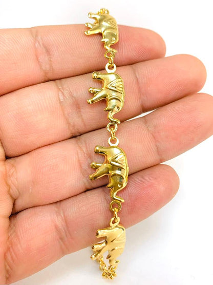 Elephant Bracelet for Womens Gold Filled 7.5" Good Luck Bracelet / Pulsera de Elefante en Oro Laminado / Animals Cable Link Bracelet