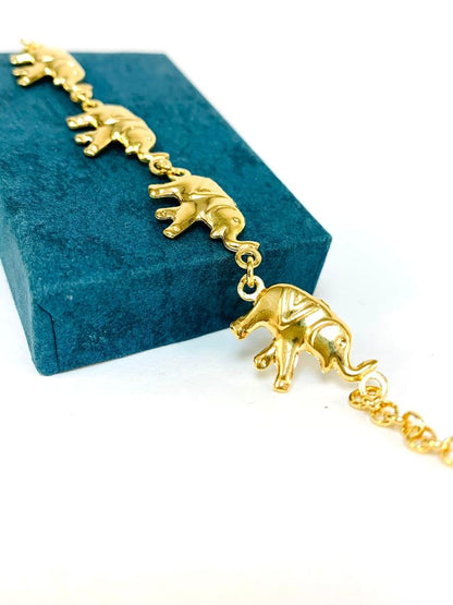 Elephant Bracelet for Womens Gold Filled 7.5" Good Luck Bracelet / Pulsera de Elefante en Oro Laminado / Animals Cable Link Bracelet