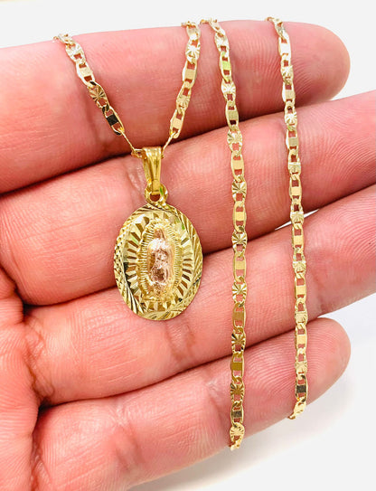 14K Gold Filled Virgen de Guadalupe Necklace 20" Diamond Cut / Guadalupe Pendant 22x14mm / Our lady of Guadalupe Jewelry / Cadena y Dije de Guadalupe Para Mujer