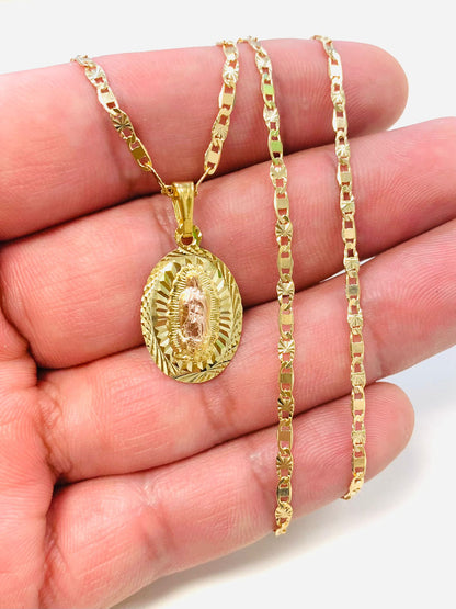 14K Gold Filled Virgen de Guadalupe Necklace 20" Diamond Cut / Guadalupe Pendant 22x14mm / Our lady of Guadalupe Jewelry / Cadena y Dije de Guadalupe Para Mujer