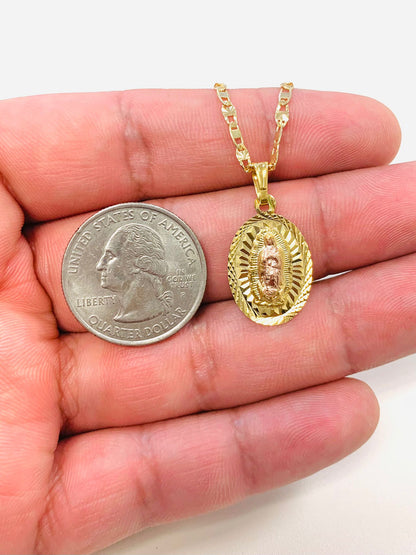 14K Gold Filled Virgen de Guadalupe Necklace 20" Diamond Cut / Guadalupe Pendant 22x14mm / Our lady of Guadalupe Jewelry / Cadena y Dije de Guadalupe Para Mujer