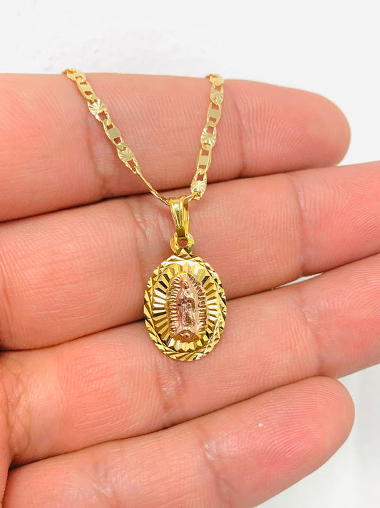 Our Lady of Guadalupe Necklace 20" Valentino Chain 14K Gold Filled for Womens / Guadalupe Pendant 20x13mm / Dainty Necklace / Cadena y Dije de Guadalupe Para Mujer Oro Laminado